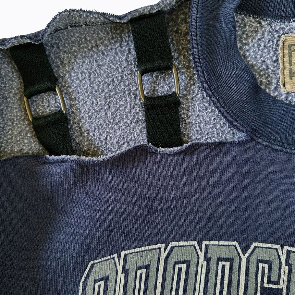 Vintage Georgetown Navy Sweatshirt 2XL Furst Of A Kind Upcycled Shoulder Straps - Picture 6 of 7